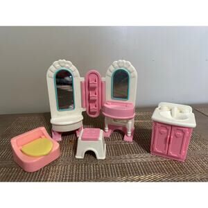 Fisher Price Loving Family Dollhouse Bathroom  Set Mirror Sink Toilet Stool